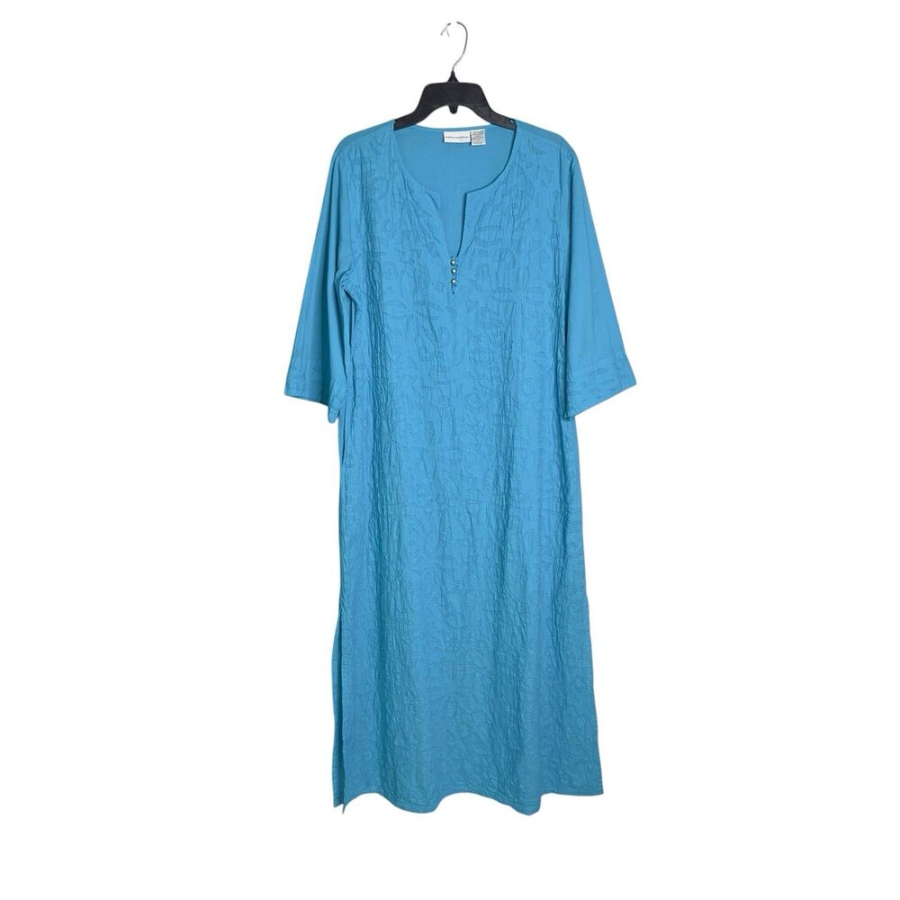 Soft Surroundings Floral Maxi Dress Blue Boho Retro 90s Cottage Core Size M